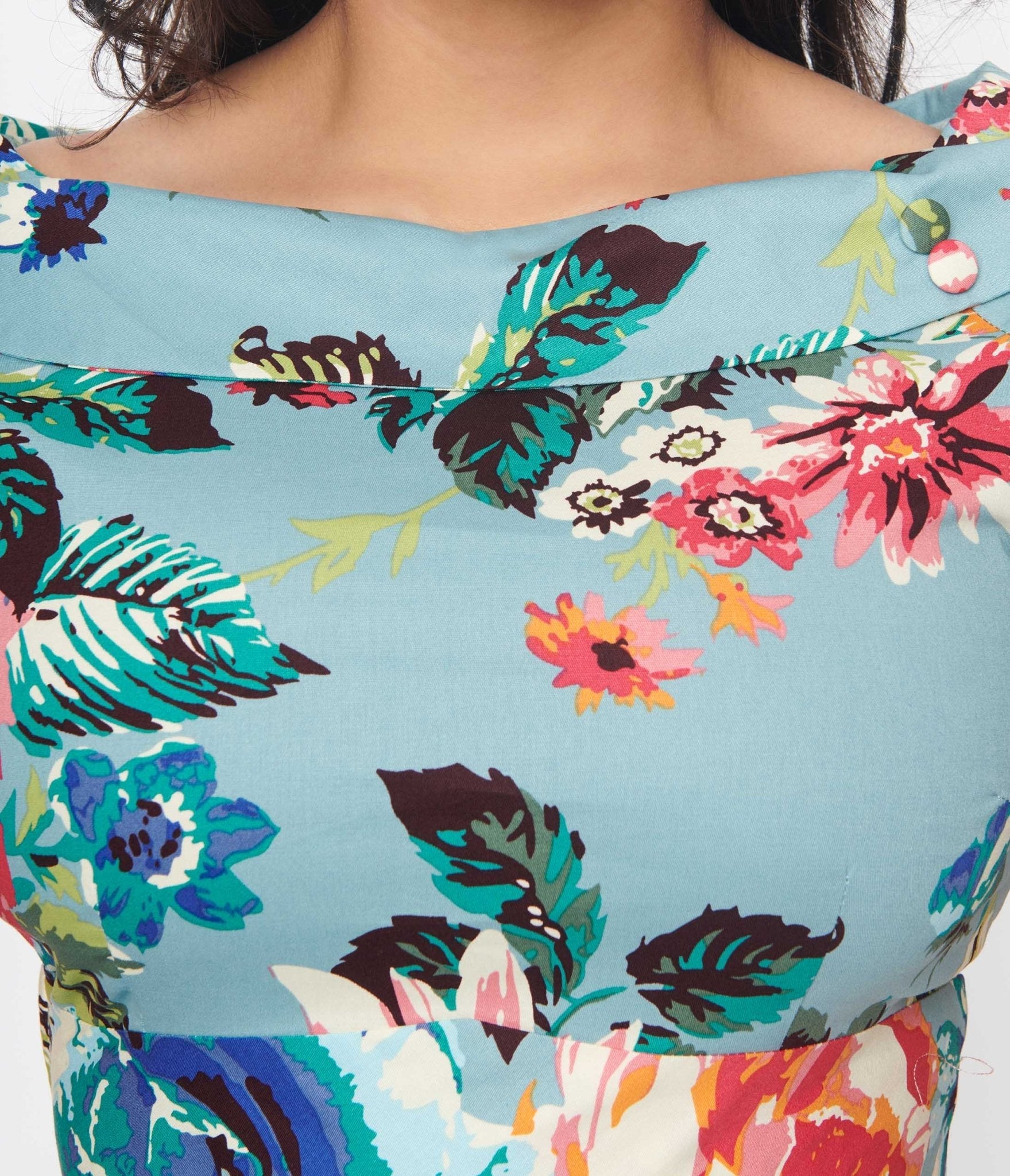  Teal & Multicolor Floral Swing Dress