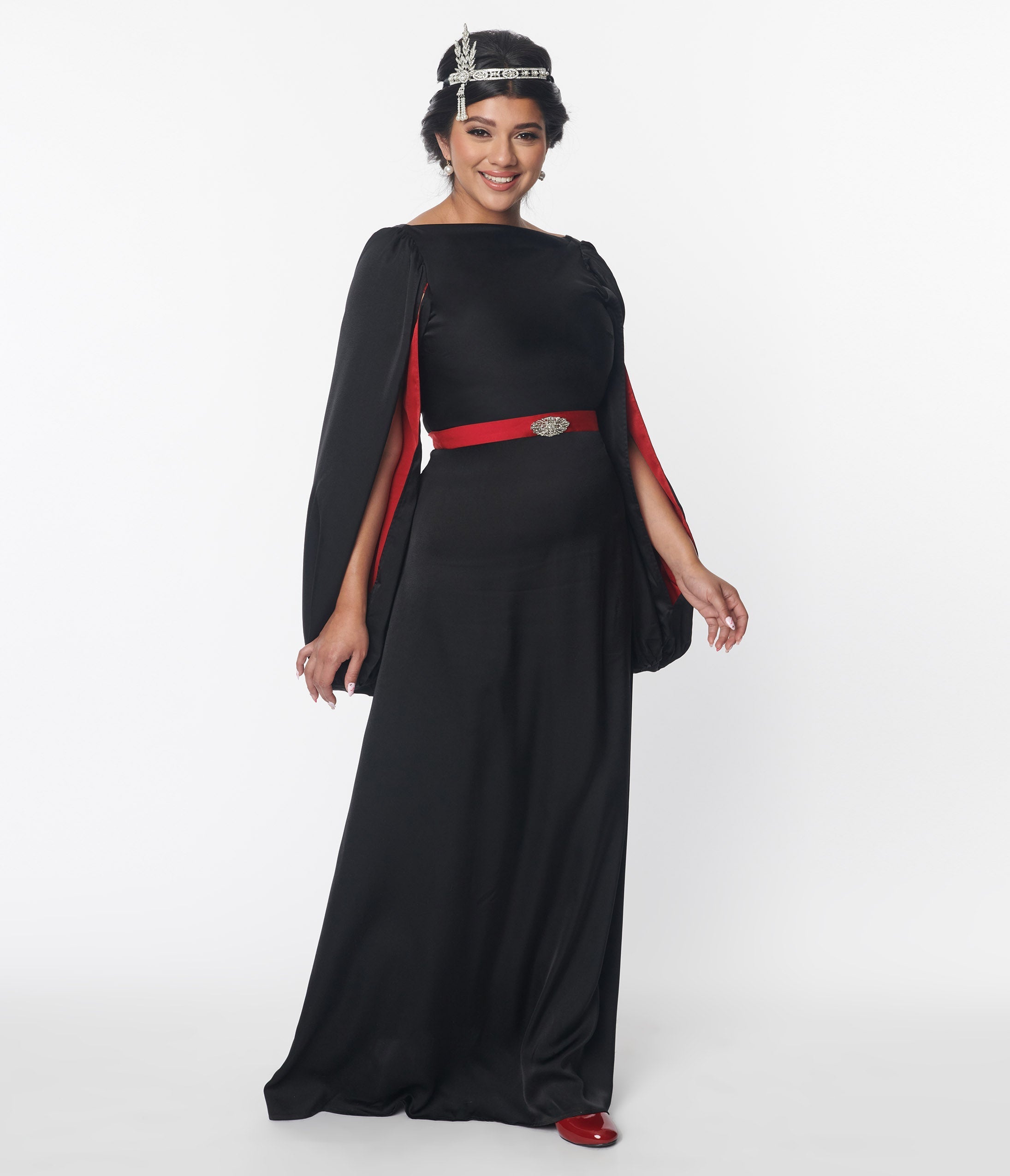  The Great Gatsby X Unique Vintage Black Satin & Red Contrast Evening Gown