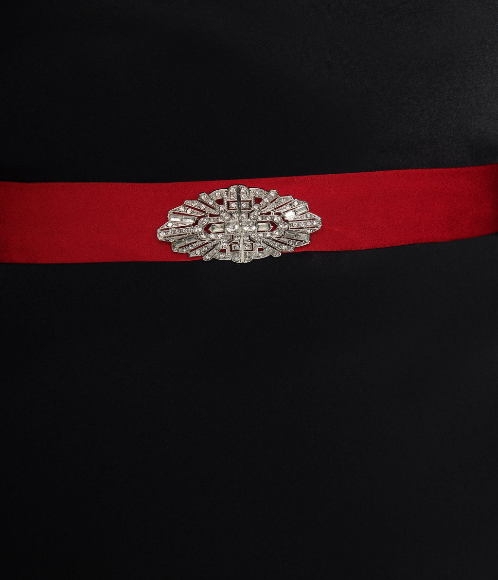  The Great Gatsby X Unique Vintage Black Satin & Red Contrast Evening Gown