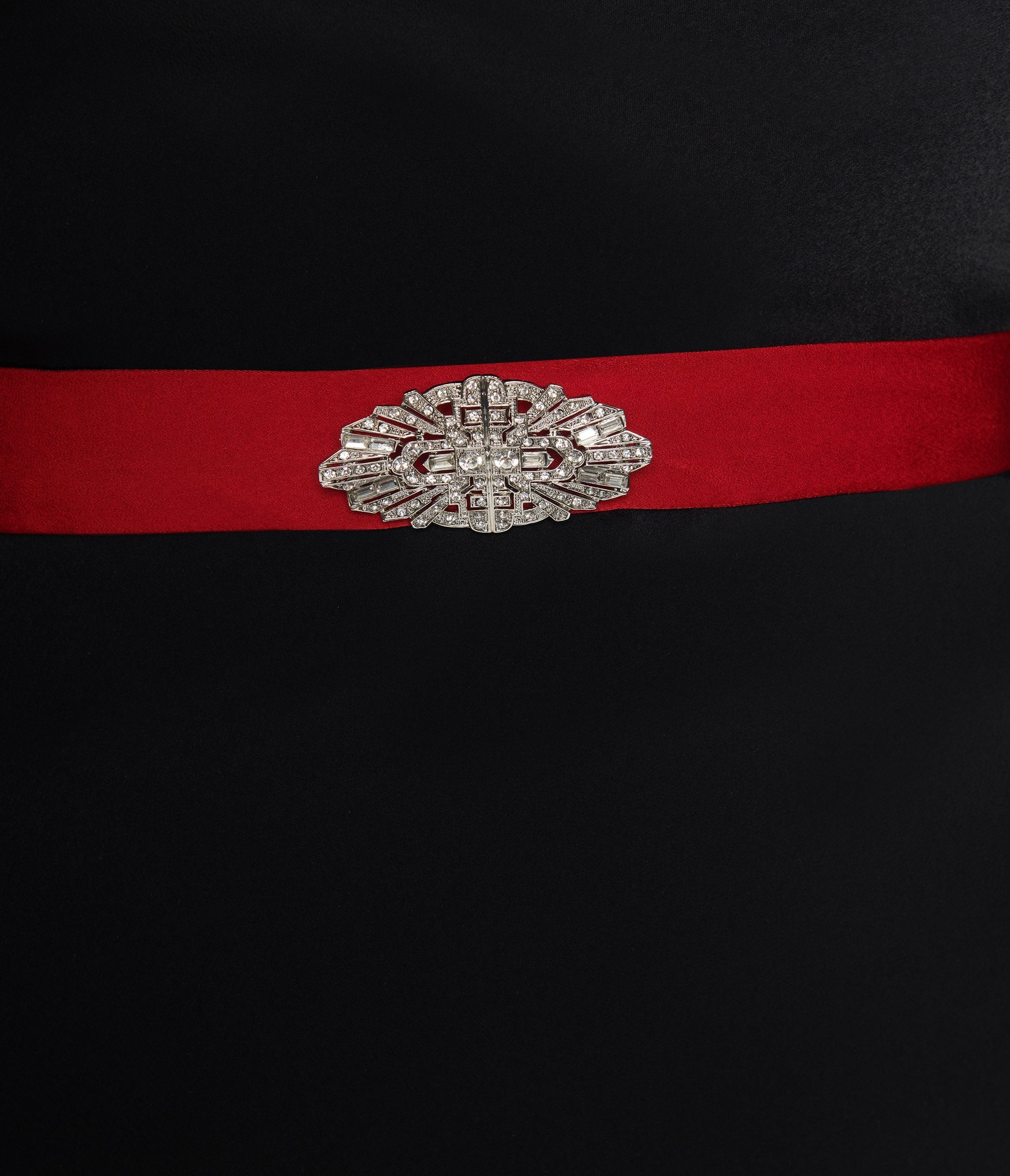  The Great Gatsby X Unique Vintage Black Satin & Red Contrast Evening Gown