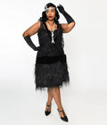  The Great Gatsby X Unique Vintage Plus Size Black Sequin & Feather Surplice Flapper Dress
