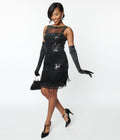  Unique Vintage 1920s Black & Iridescent Sequin Sleeveless Flapper Dress