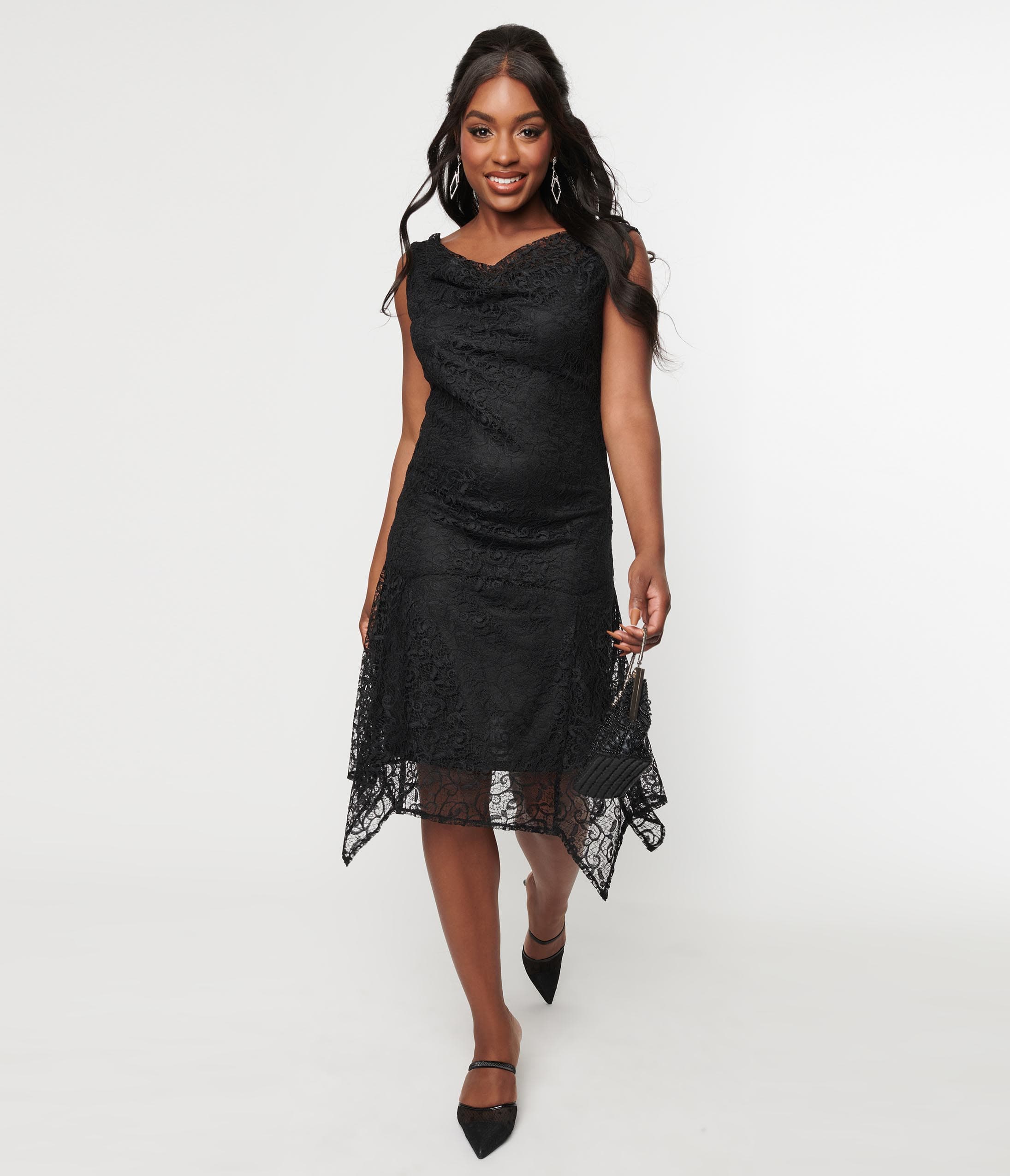  Unique Vintage 1920s Black Lace Hemingway Flapper Dress