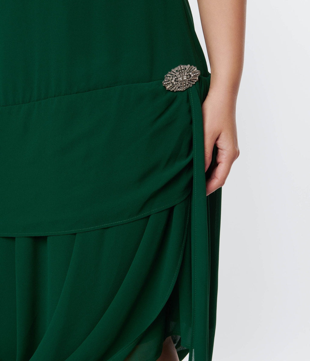  Unique Vintage 1920s Emerald Green Draped Flapper Dress