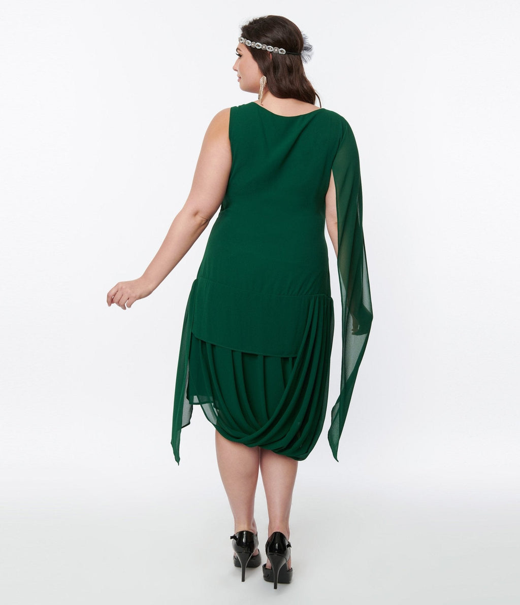  Unique Vintage 1920s Emerald Green Draped Flapper Dress