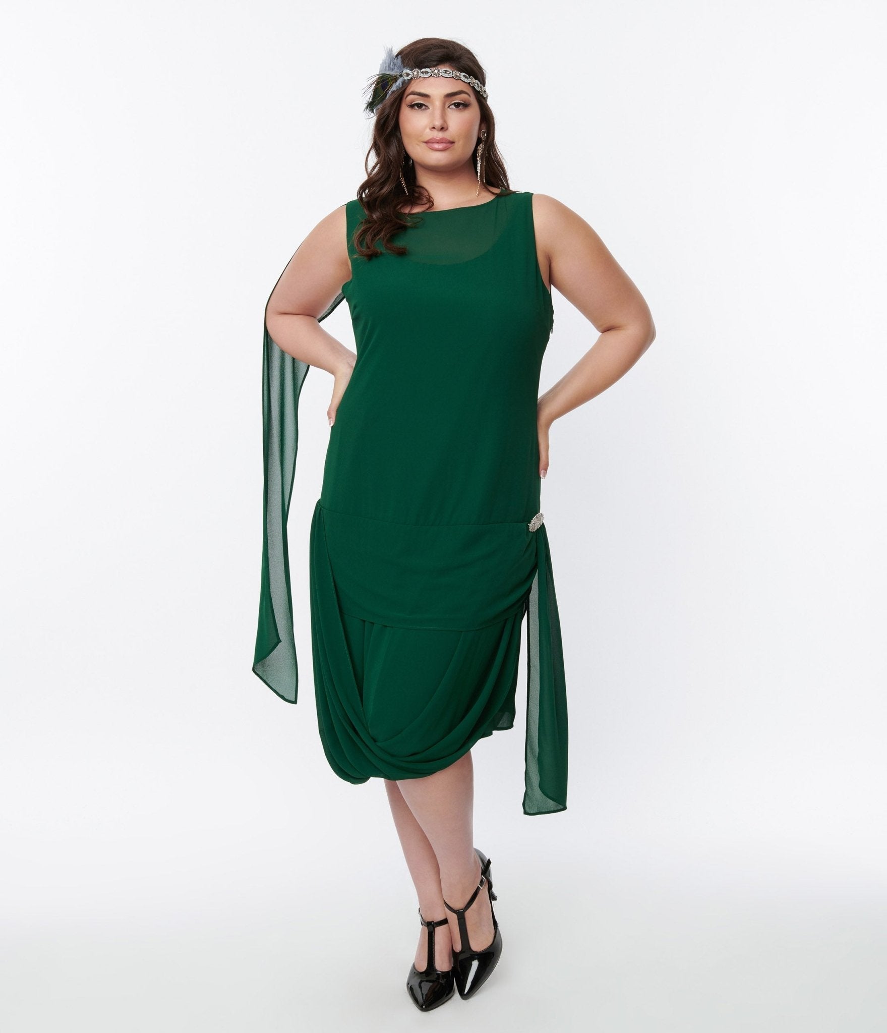  Unique Vintage 1920s Emerald Green Draped Flapper Dress