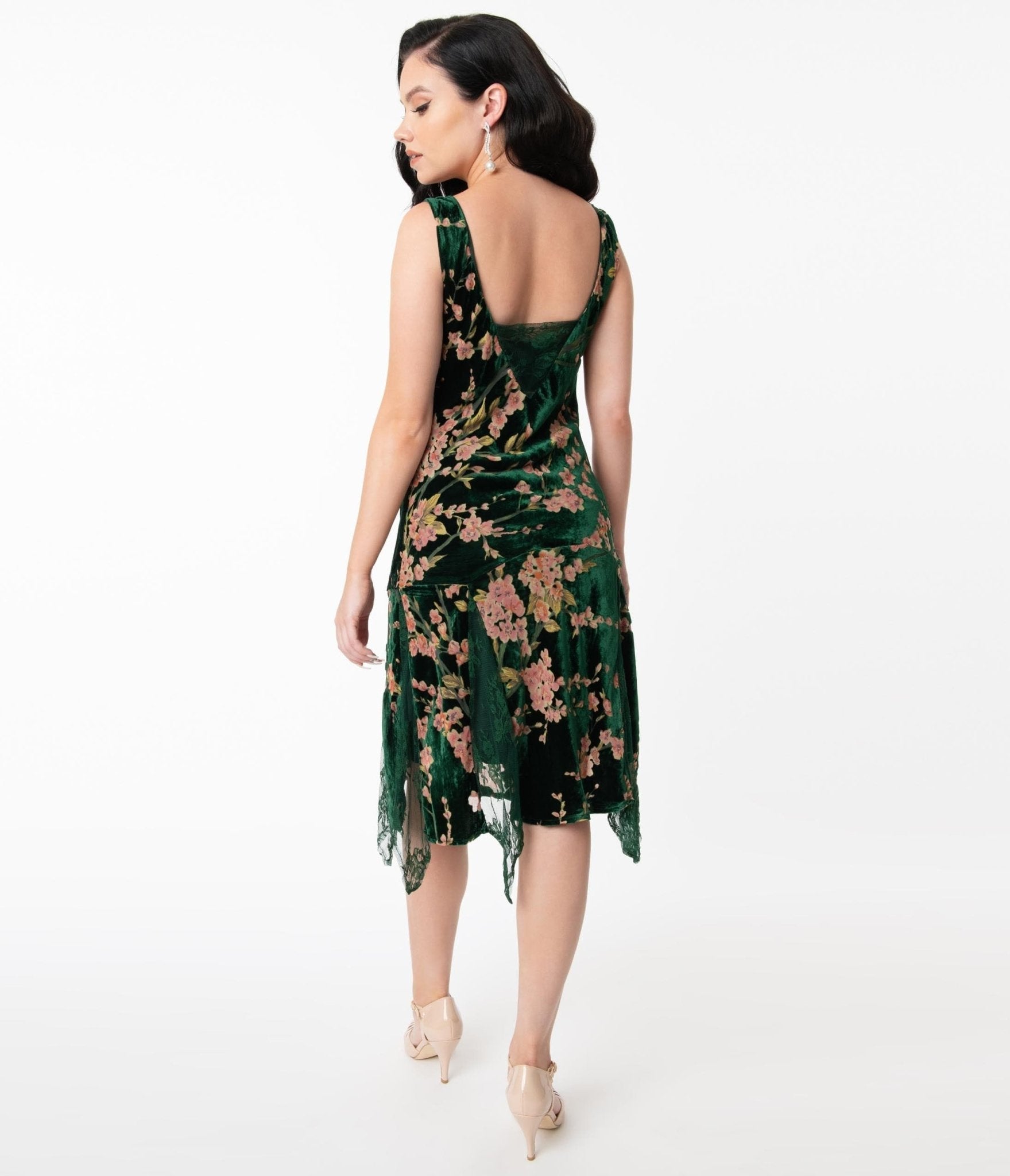  Unique Vintage 1920s Emerald Velvet Floral Burnout Hemingway Flapper Dress