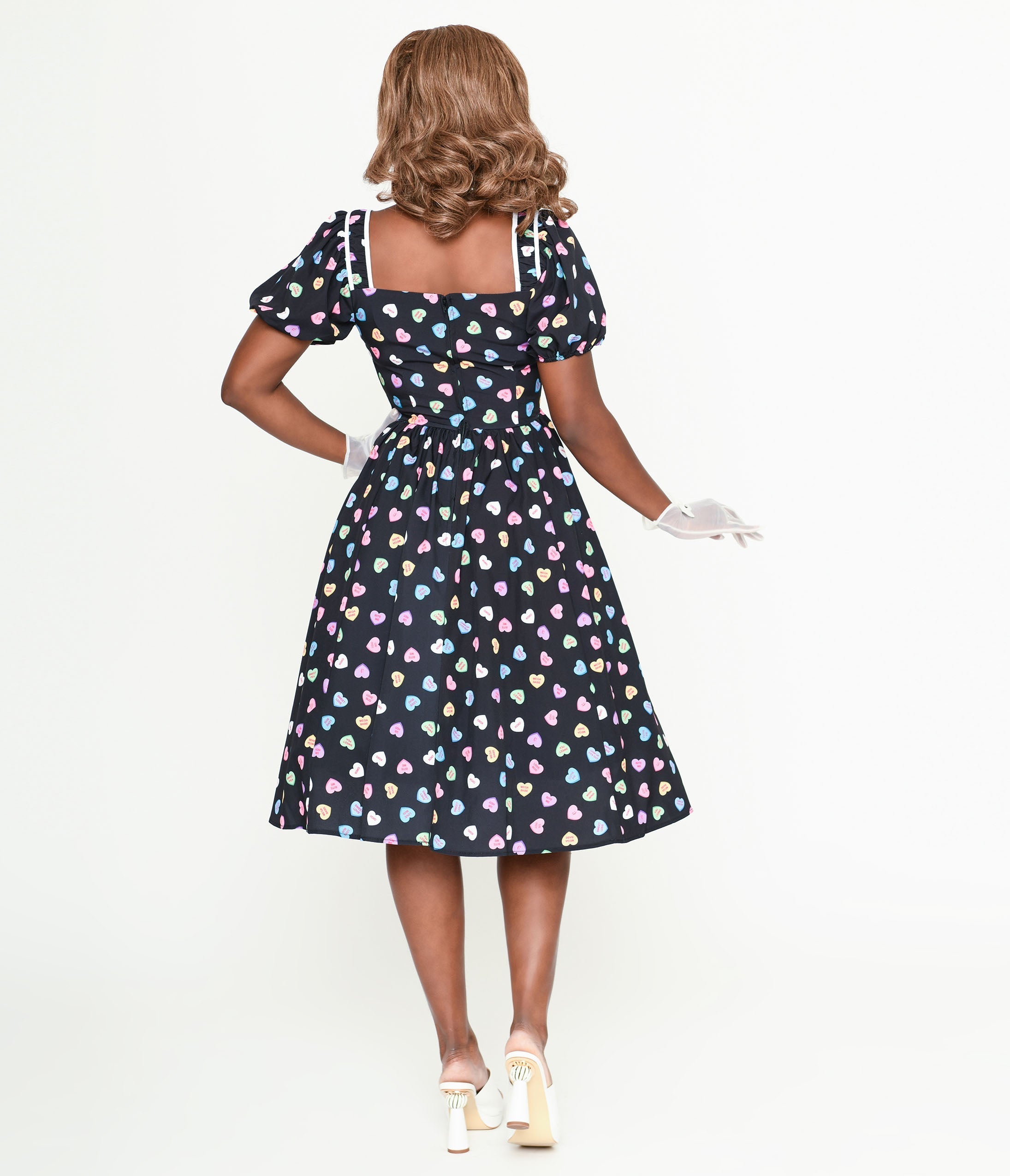  Unique Vintage Black & Candy Heart Button Front Dress