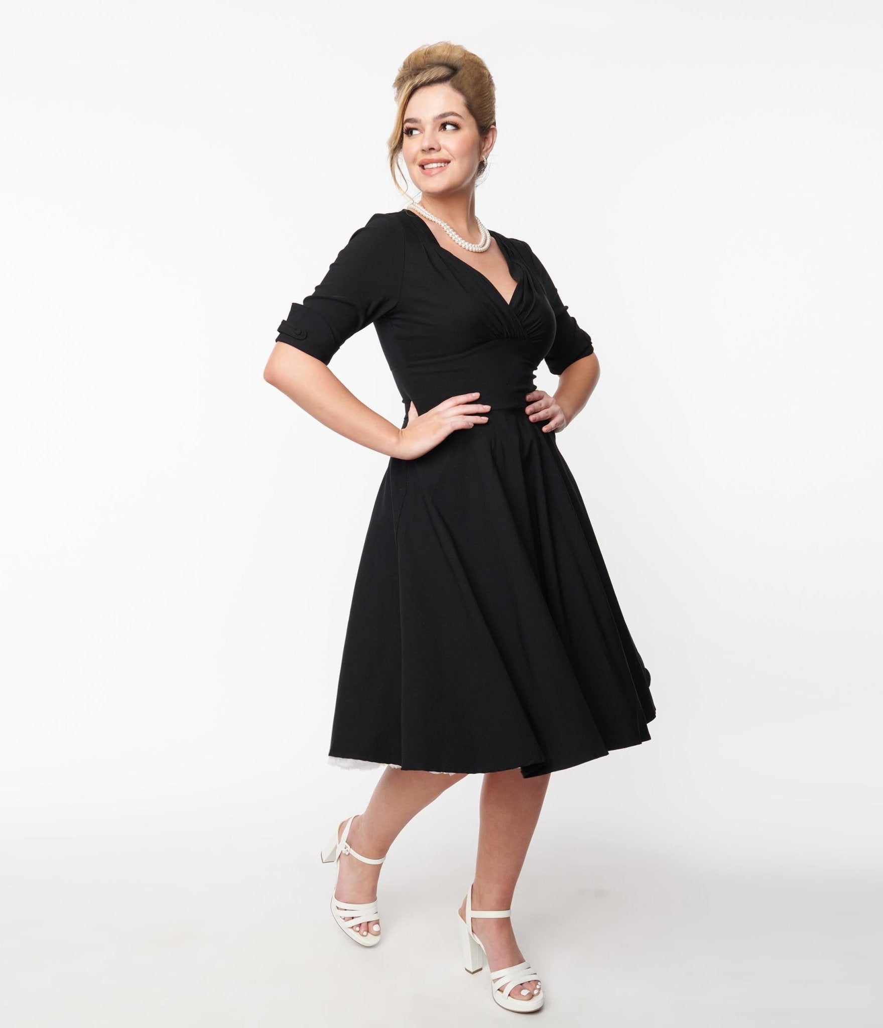  Unique Vintage Black Delores Swing Dress With Sleeves