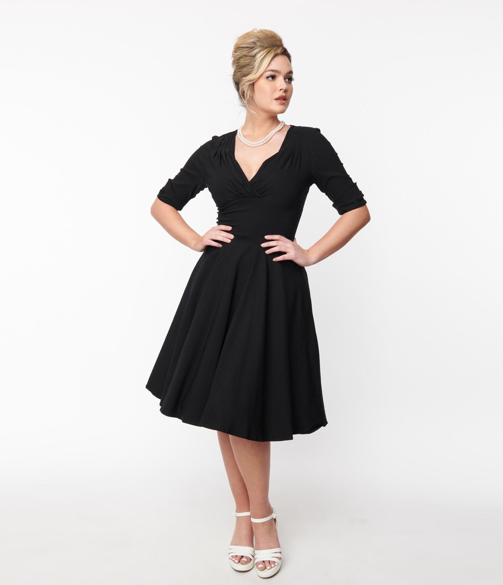  Unique Vintage Black Delores Swing Dress With Sleeves
