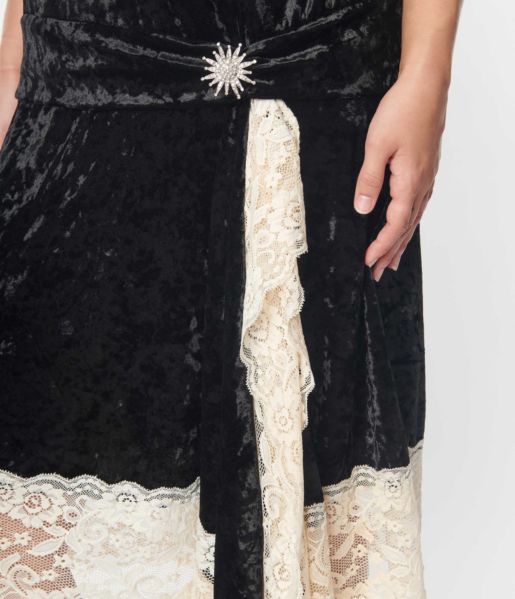  Unique Vintage Black & Ivory Velvet Lace Flapper Dress