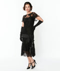  Unique Vintage Black Lace & Bow Flapper Dress