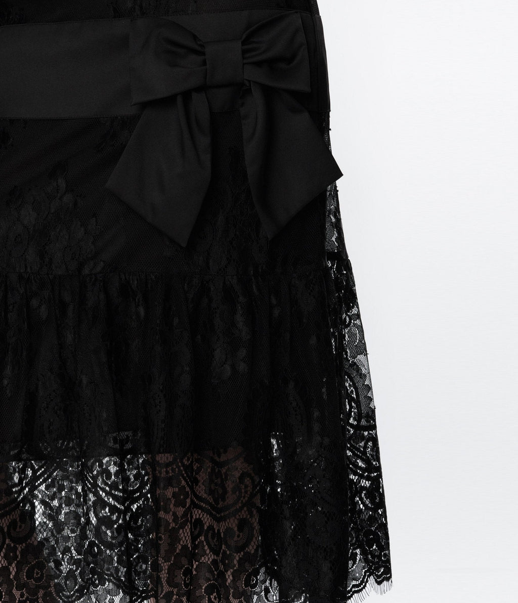  Unique Vintage Black Lace & Bow Flapper Dress