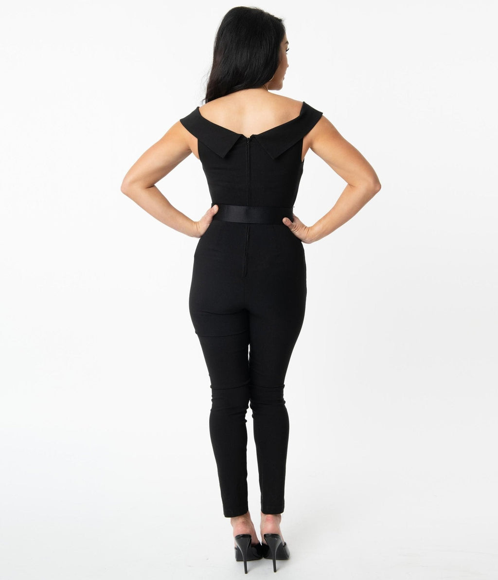  Unique Vintage Black Off Shoulder Gillian Jumpsuit