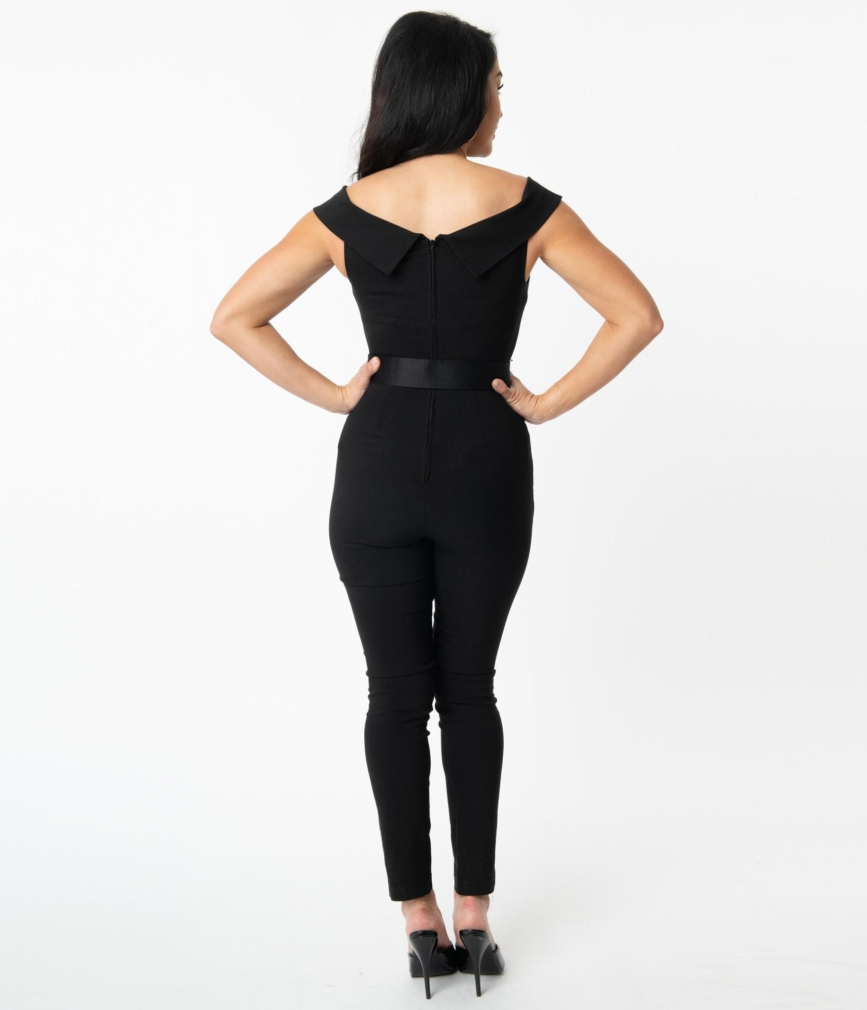  Unique Vintage Black Off Shoulder Gillian Jumpsuit