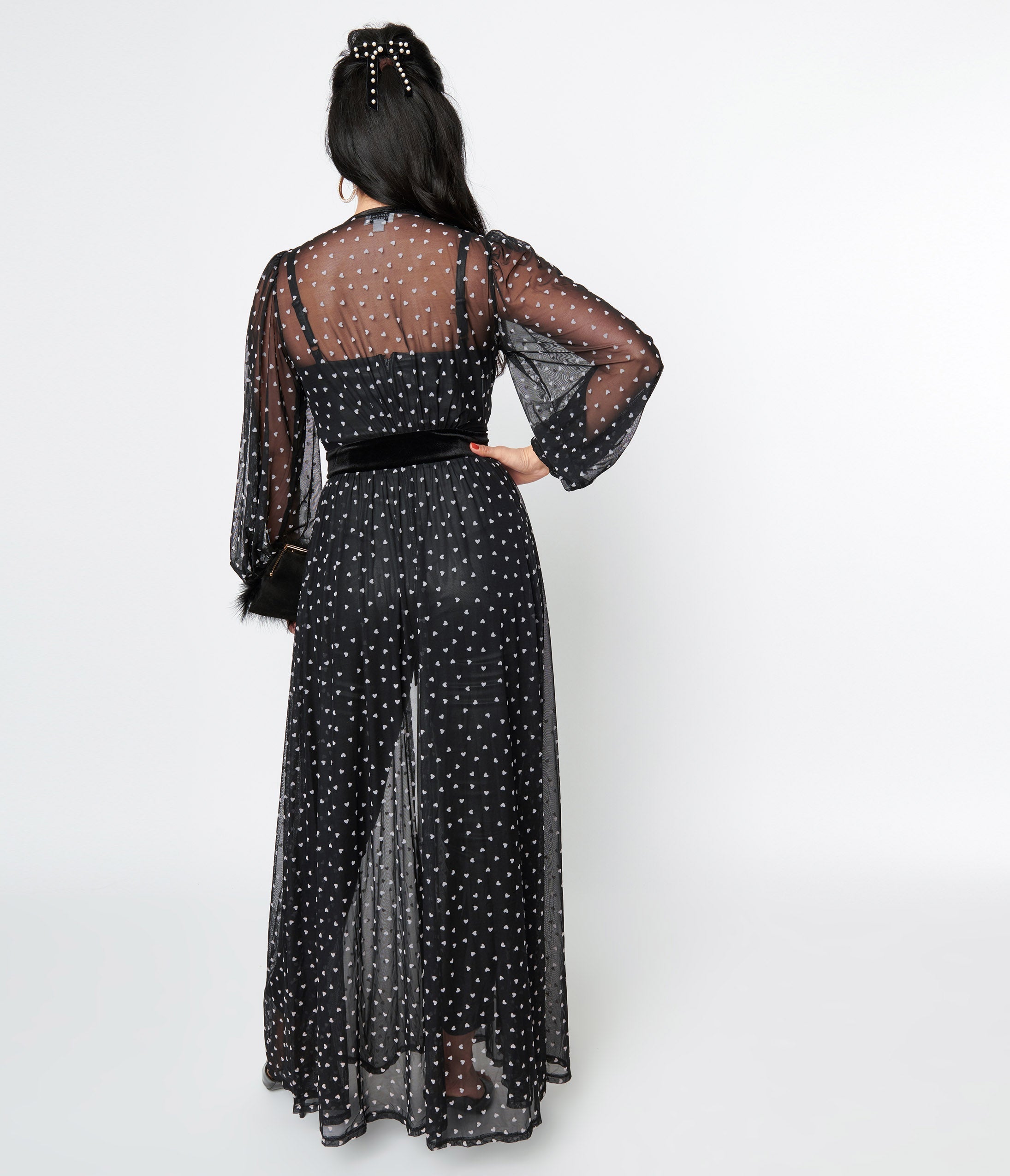  Unique Vintage Black & Pink Hearts Mesh Hollywood Duster