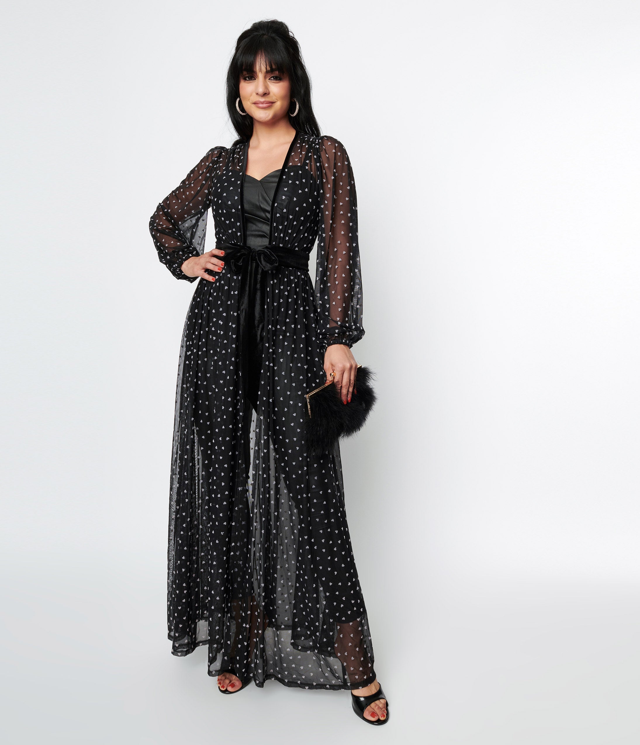  Unique Vintage Black & Pink Hearts Mesh Hollywood Duster