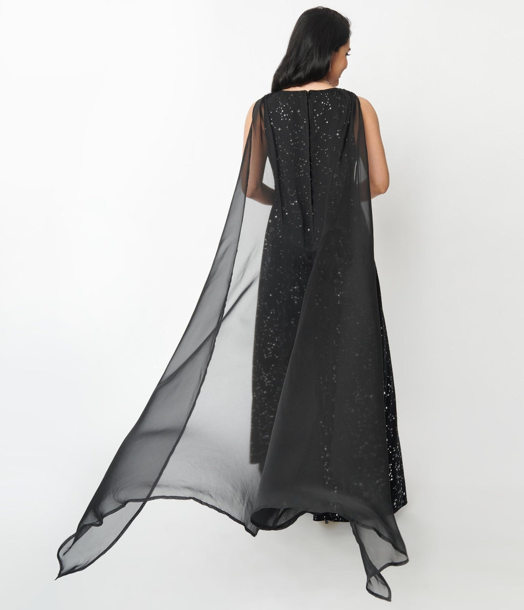  Unique Vintage Black Velvet Constellation Cape Gown