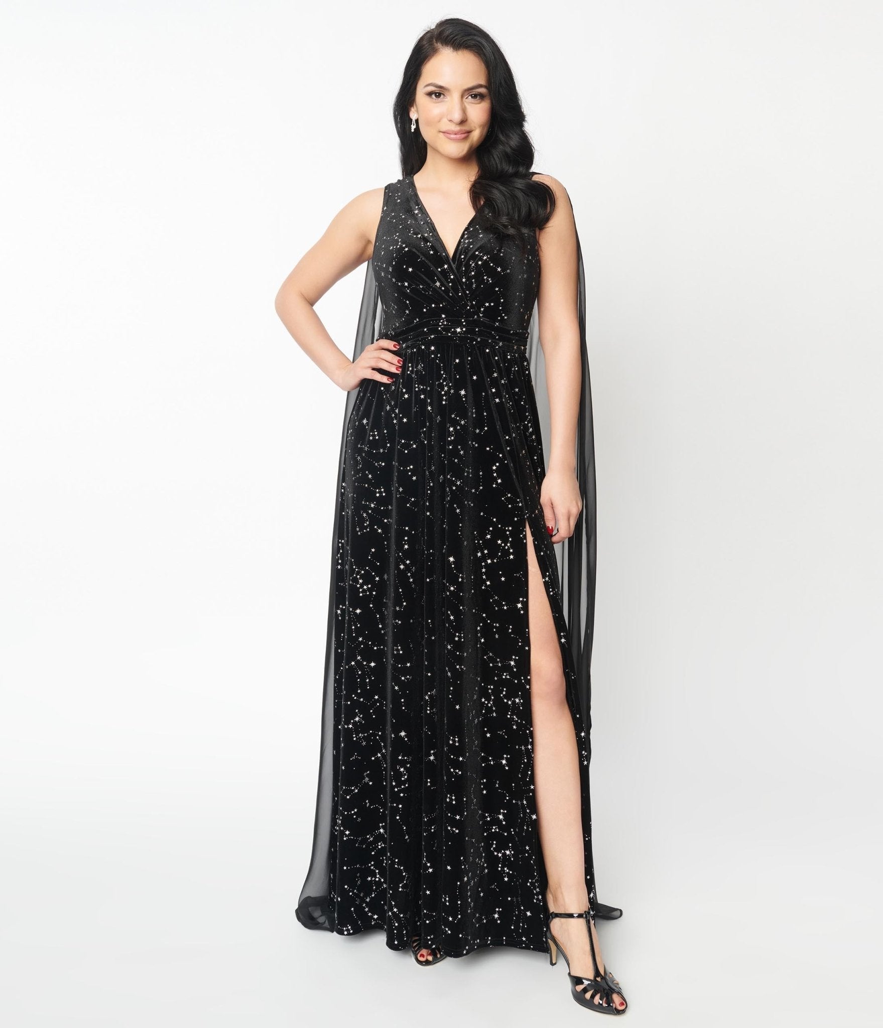 Unique Vintage Black Velvet Constellation Cape Gown