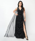  Unique Vintage Black Velvet Constellation Cape Gown