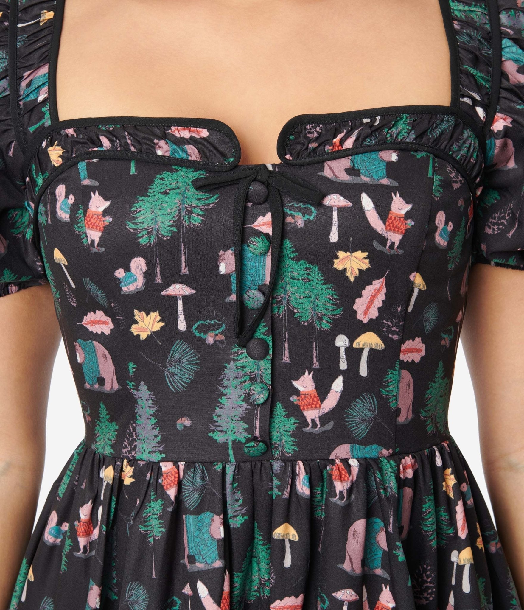  Unique Vintage Black Woodland Creature Button Front Dress
