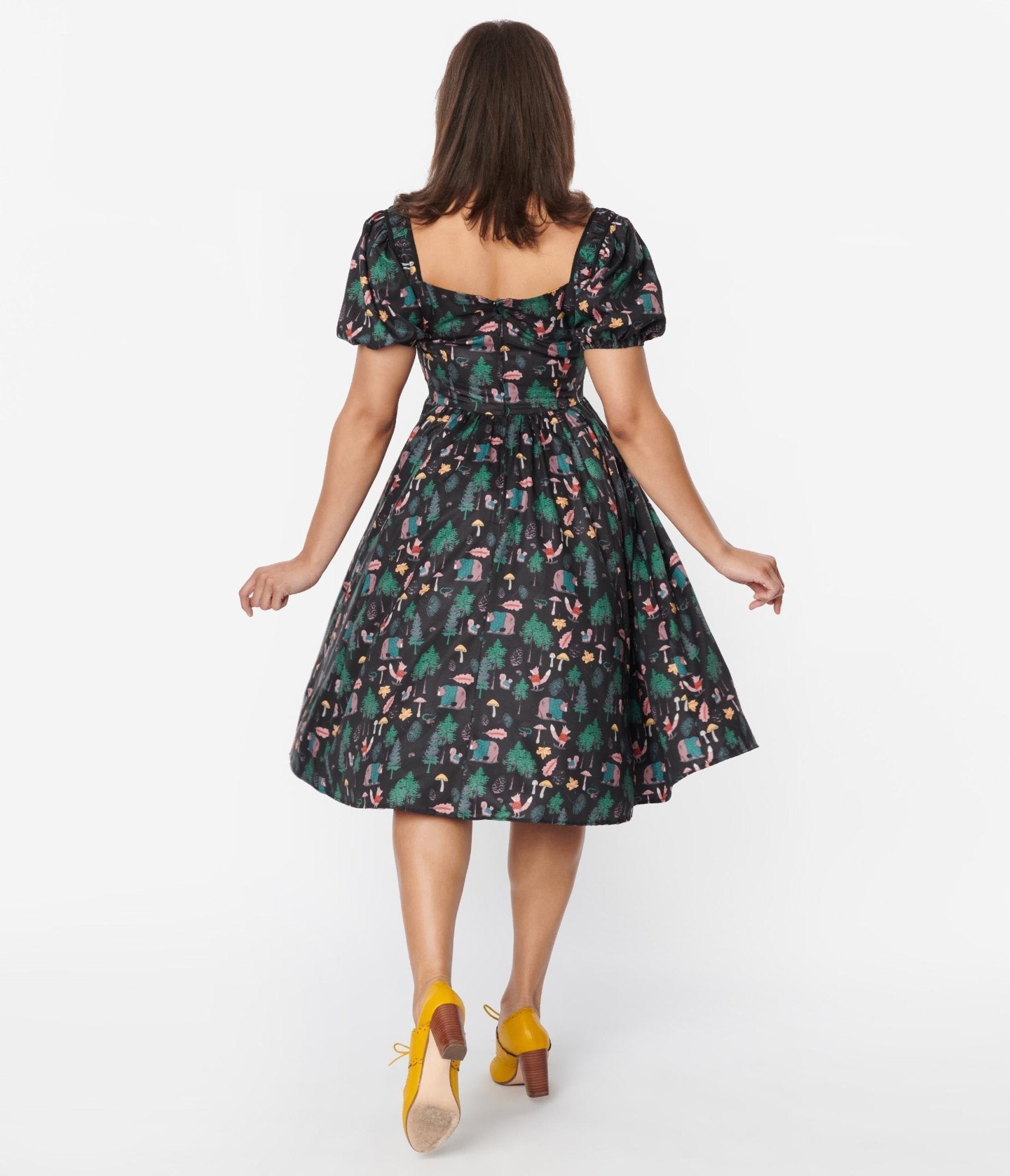  Unique Vintage Black Woodland Creature Button Front Dress