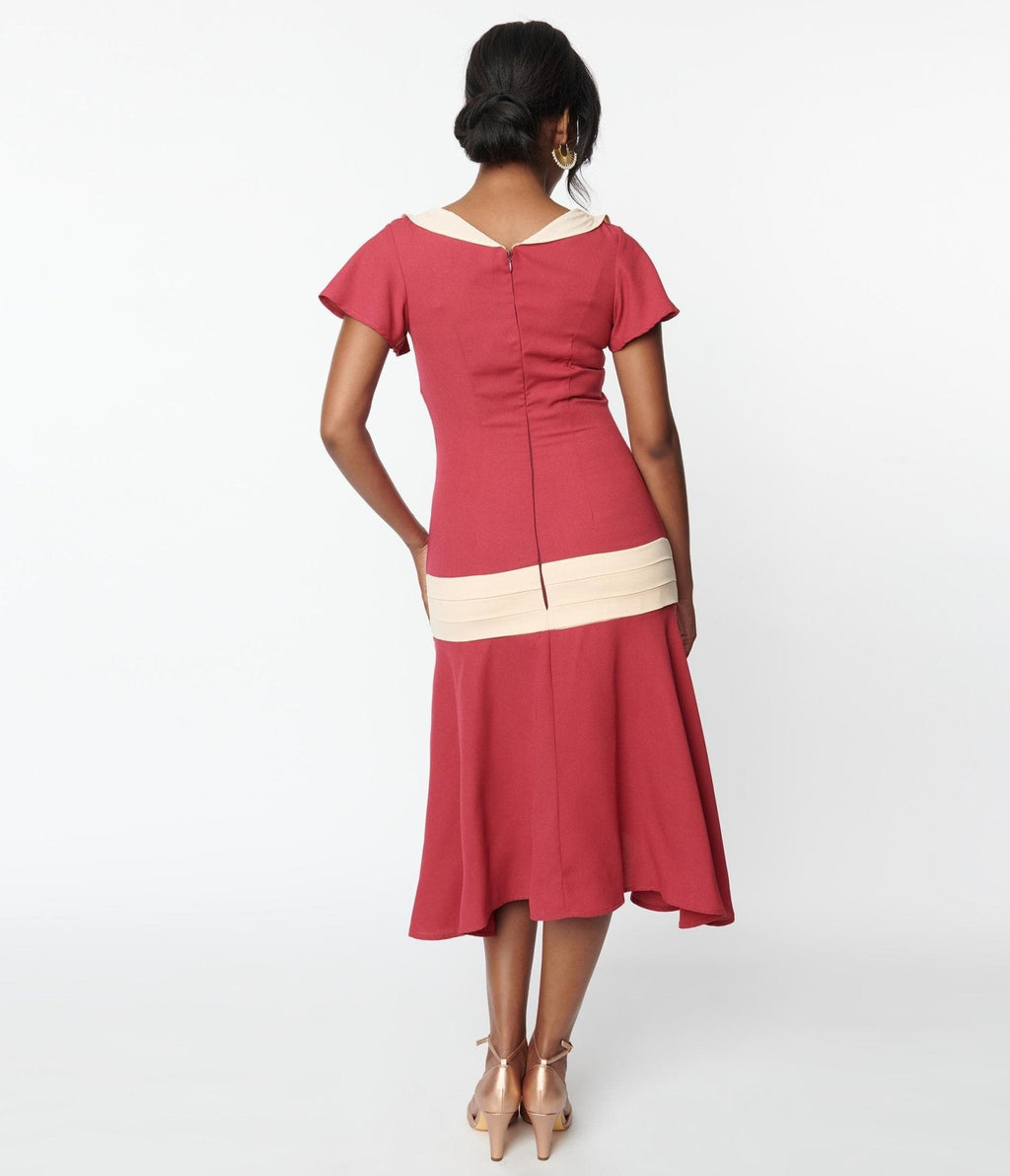 Unique Vintage Dark Rose & Ivory Wilshire Flapper Day Dress