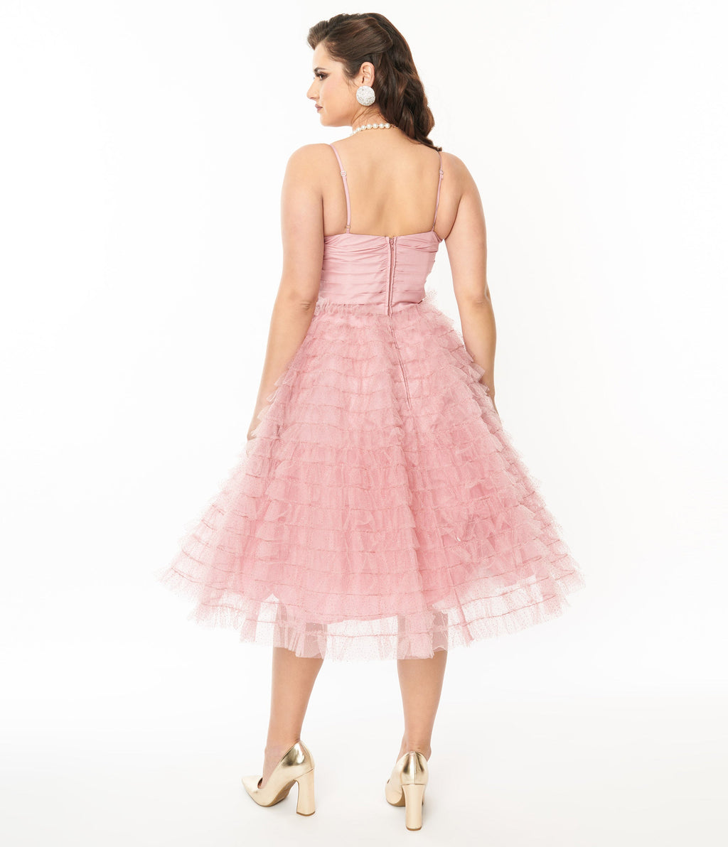  Unique Vintage Dusty Rose Glitter Tulle Cupcake Swing Dress