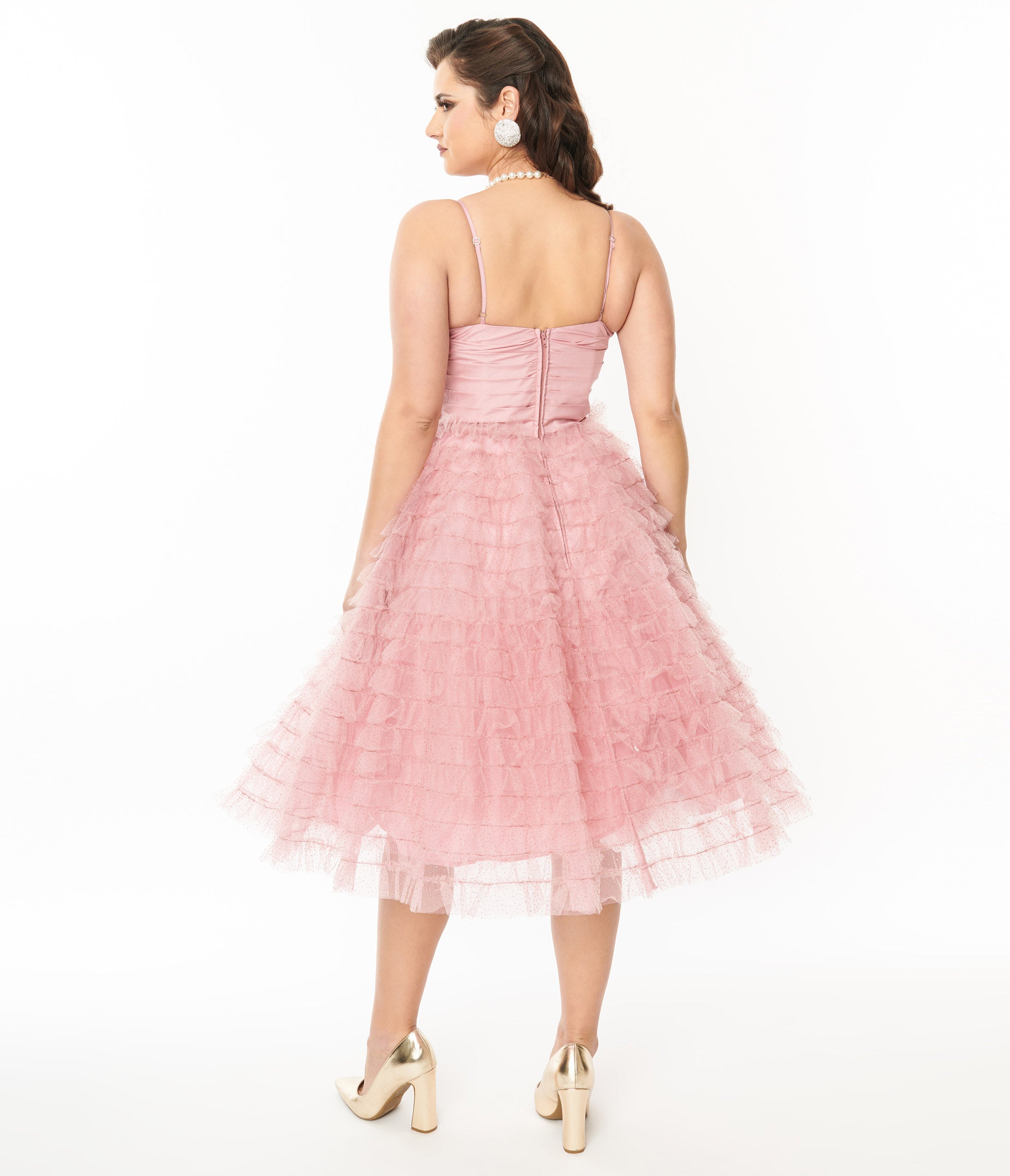  Unique Vintage Dusty Rose Glitter Tulle Cupcake Swing Dress
