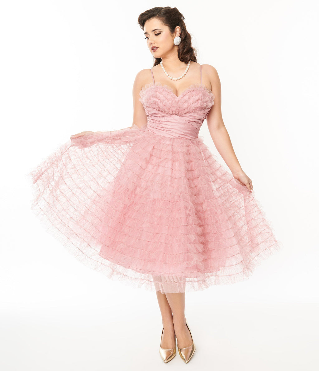  Unique Vintage Dusty Rose Glitter Tulle Cupcake Swing Dress