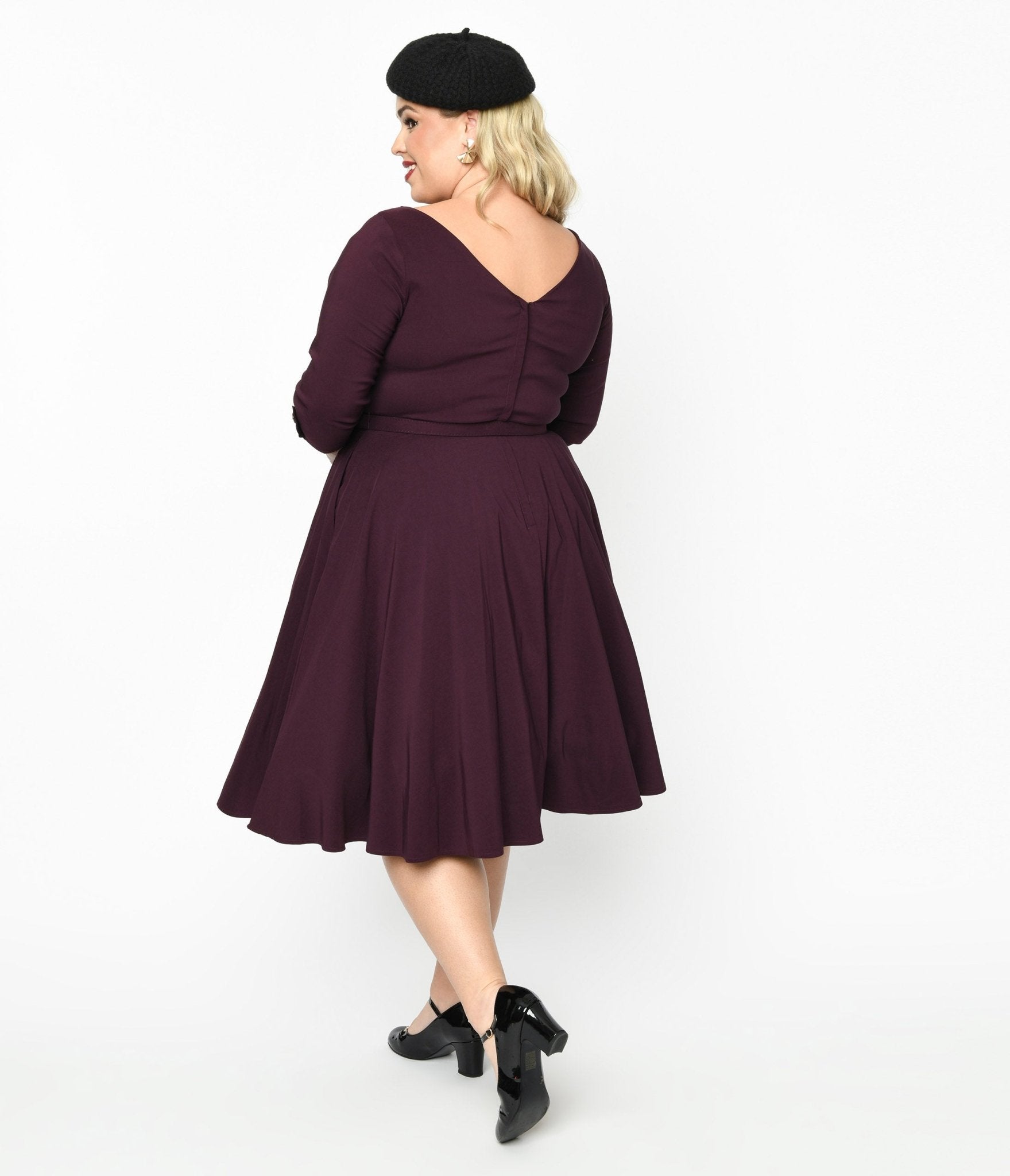  Unique Vintage Eggplant Faux Bow Devon Swing Dress