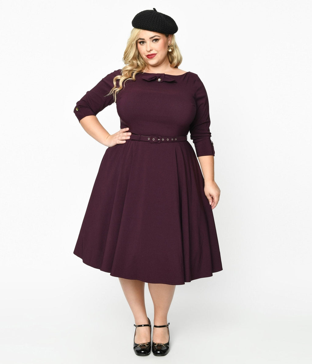  Unique Vintage Eggplant Faux Bow Devon Swing Dress
