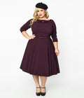  Unique Vintage Eggplant Faux Bow Devon Swing Dress