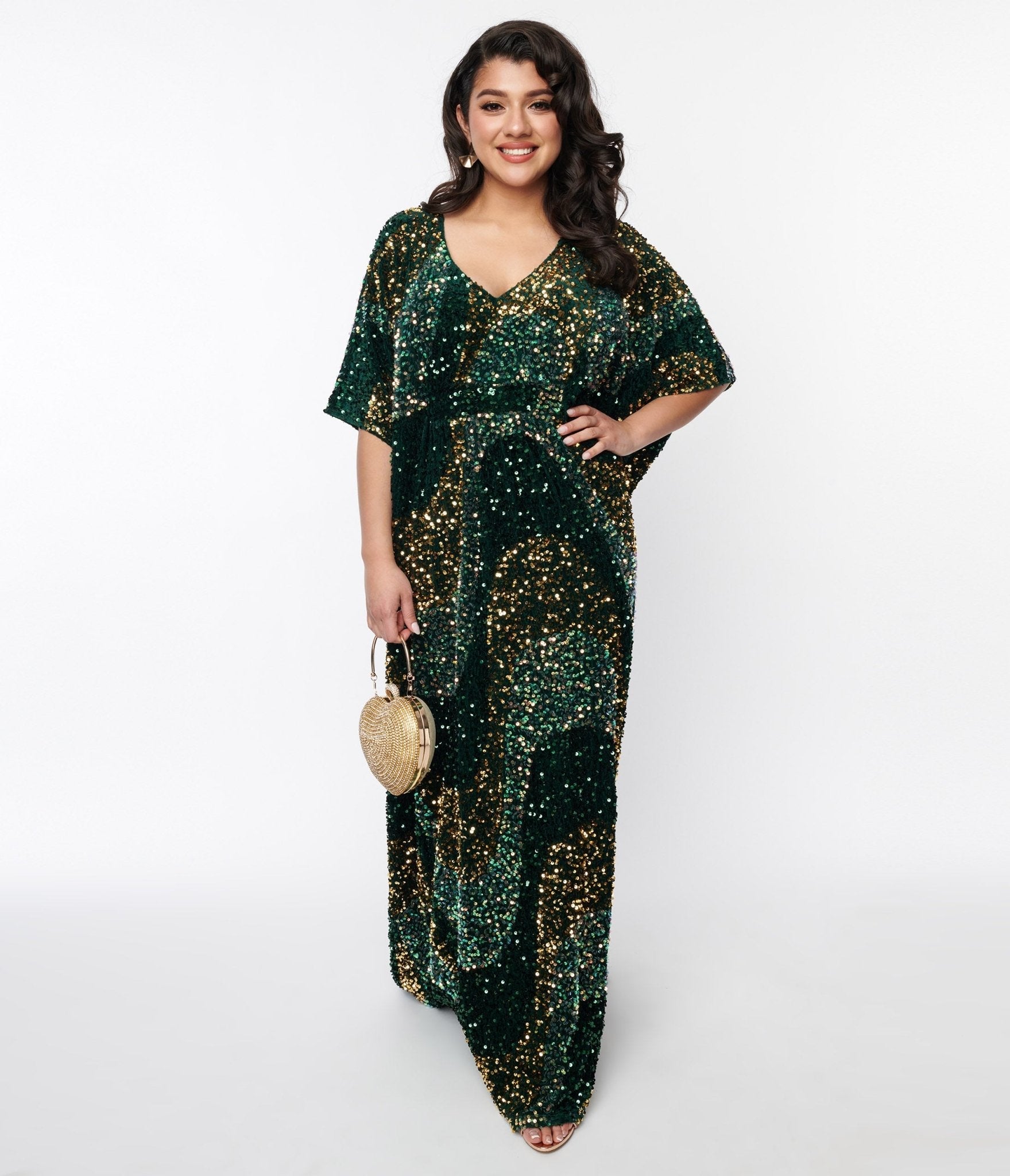  Unique Vintage Emerald & Gold Sequin Burton Caftan Dress