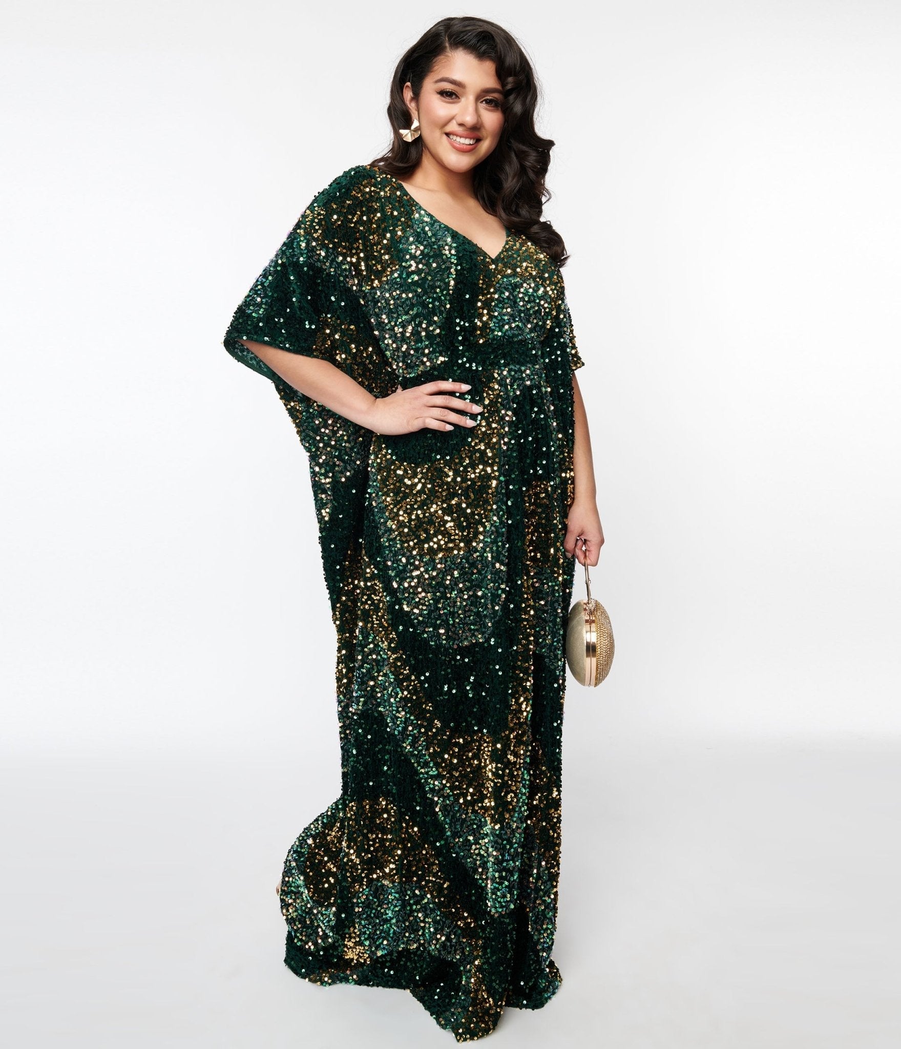  Unique Vintage Emerald & Gold Sequin Burton Caftan Dress
