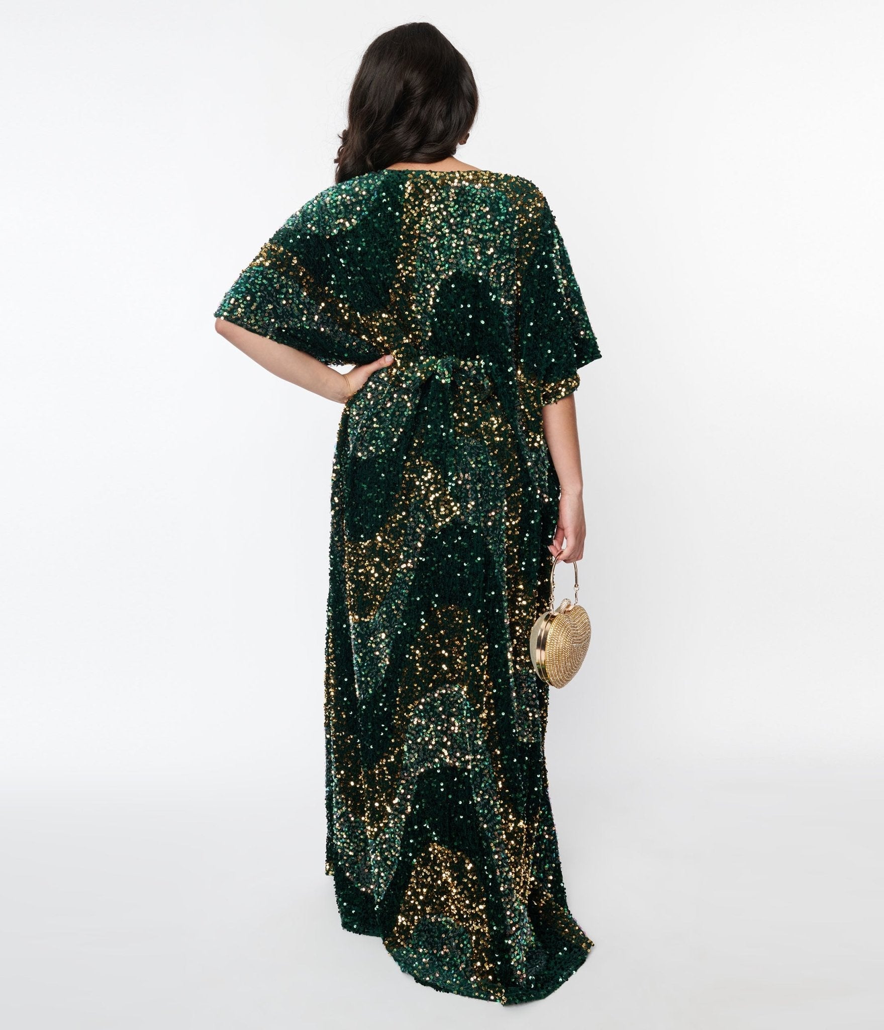  Unique Vintage Emerald & Gold Sequin Burton Caftan Dress