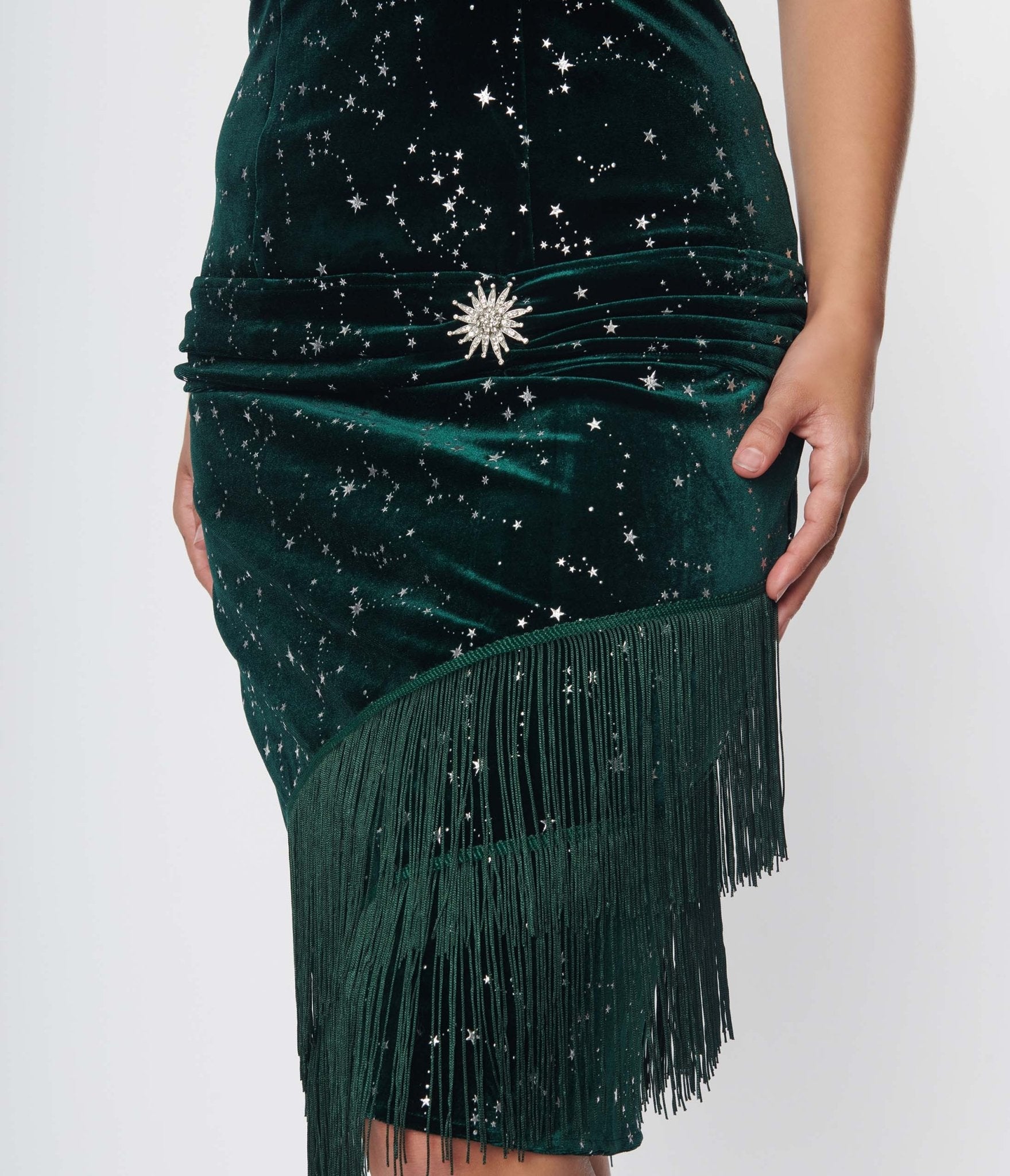  Unique Vintage Emerald Green Velvet Fringe Flapper Dress