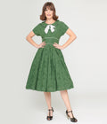  Unique Vintage Green & Ivory Black Dot Swing Dress