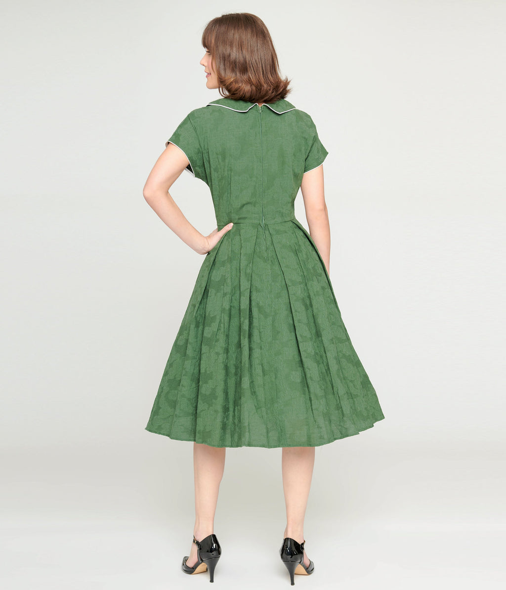  Unique Vintage Green & Ivory Black Dot Swing Dress