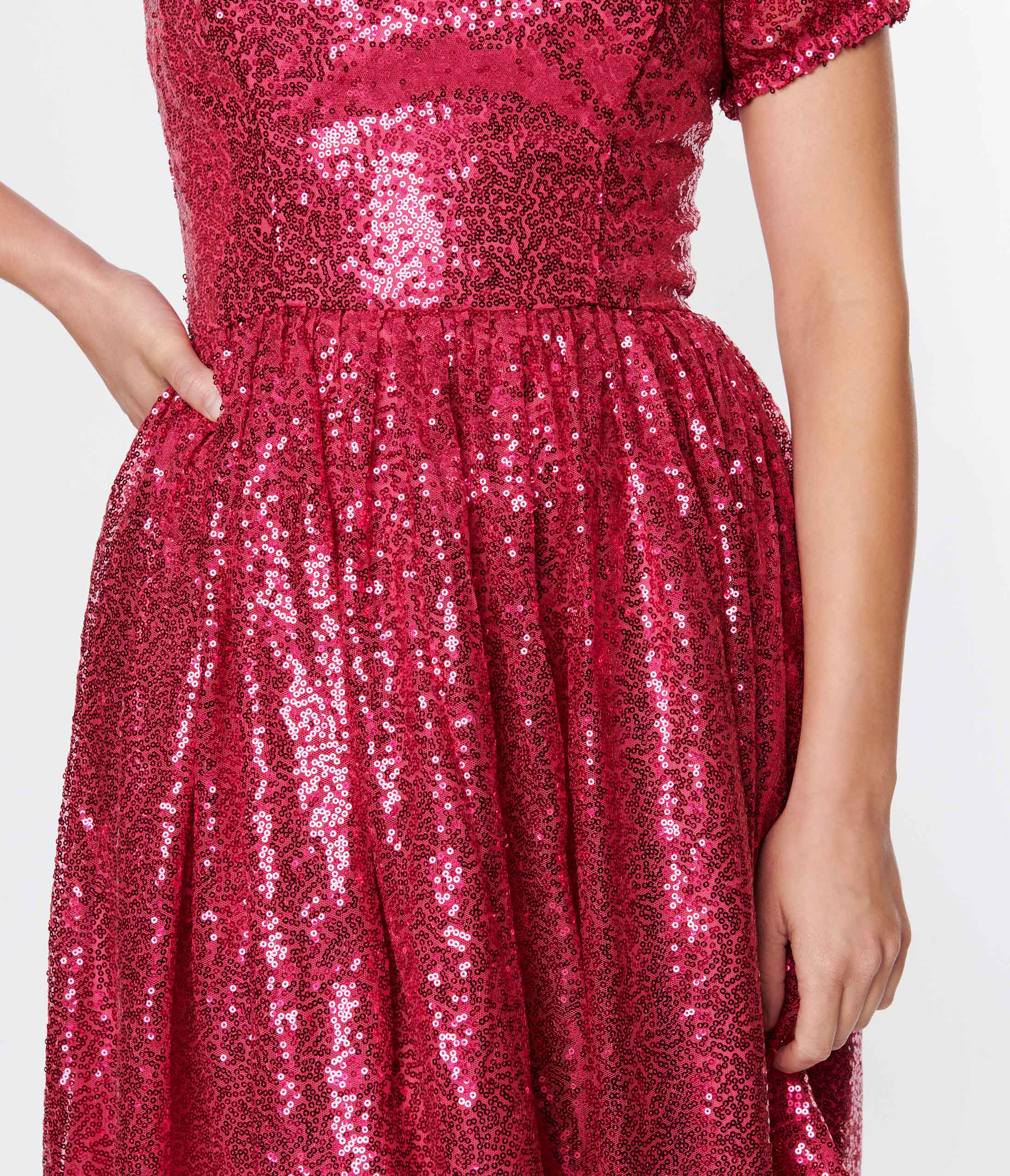  Unique Vintage Hot Pink Sequin Sweetheart Fit & Flare Dress