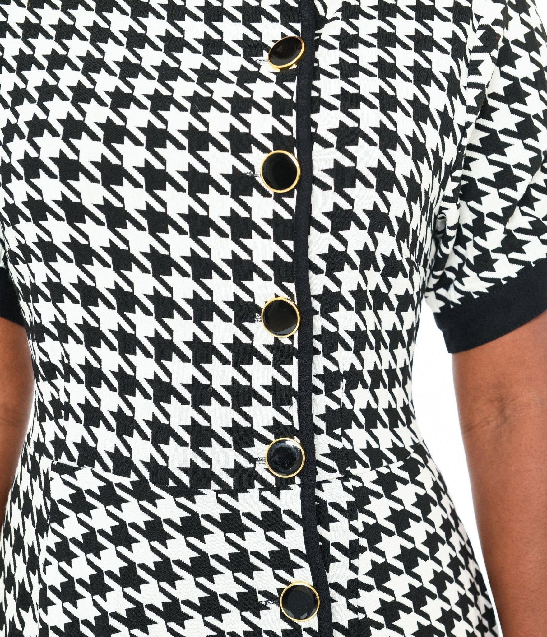 Unique Vintage Ivory & Black Houndstooth Swing Dress