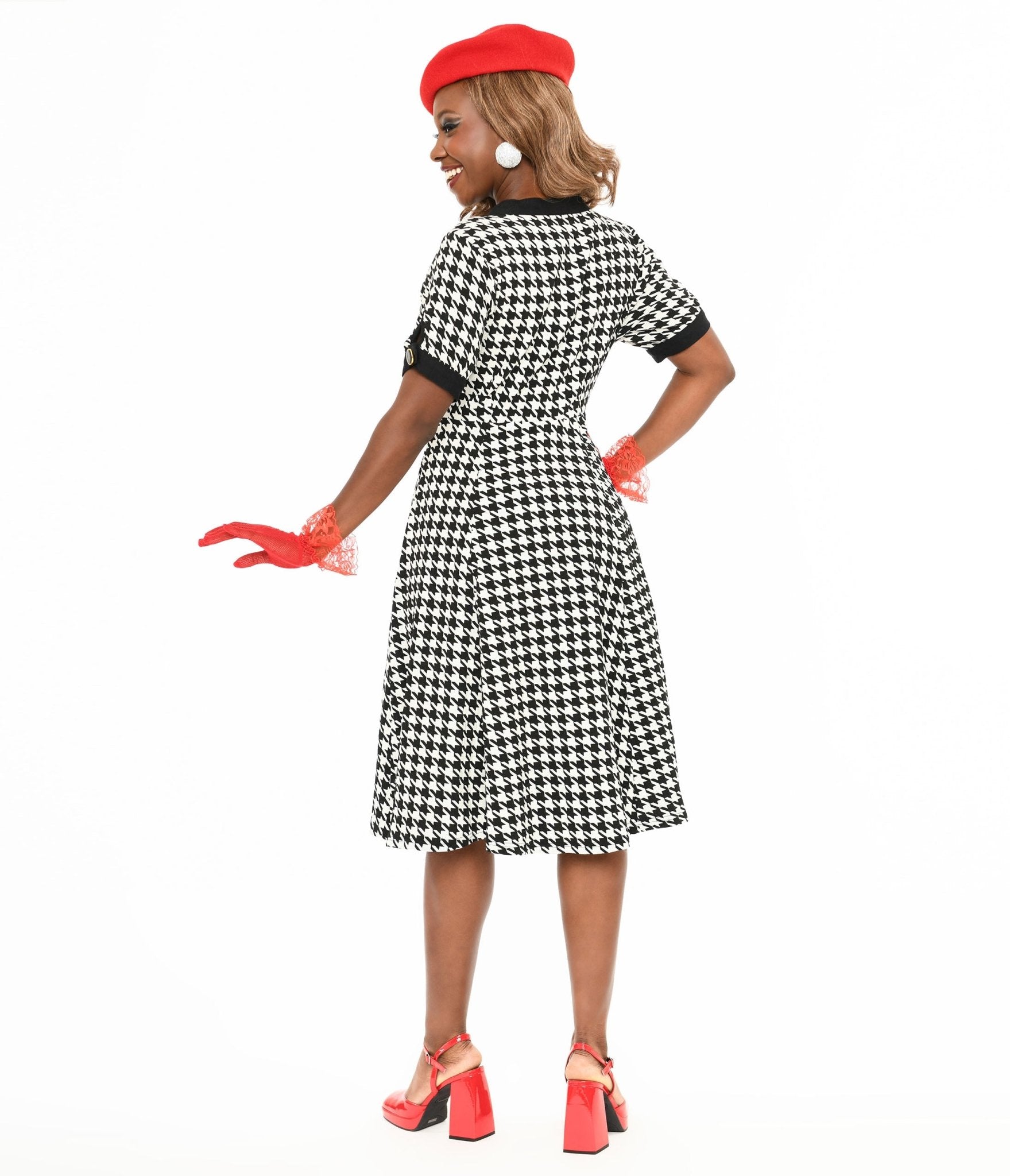  Unique Vintage Ivory & Black Houndstooth Swing Dress