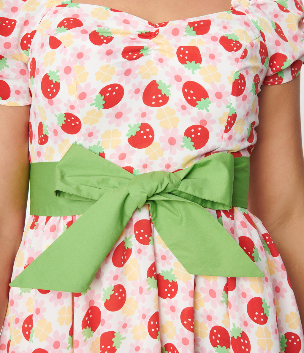  Unique Vintage Pink Floral Strawberries Dakota Flare Dress