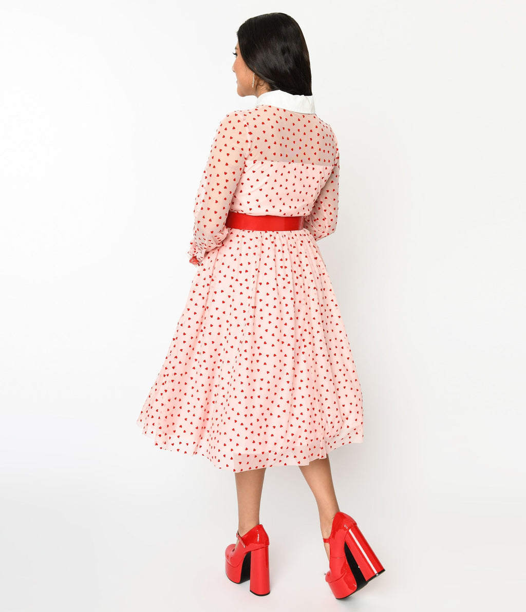  Unique Vintage Pink & Red Flocked Hearts Tulle Swing Dress