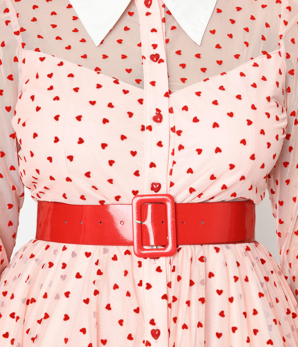  Unique Vintage Pink & Red Flocked Hearts Tulle Swing Dress