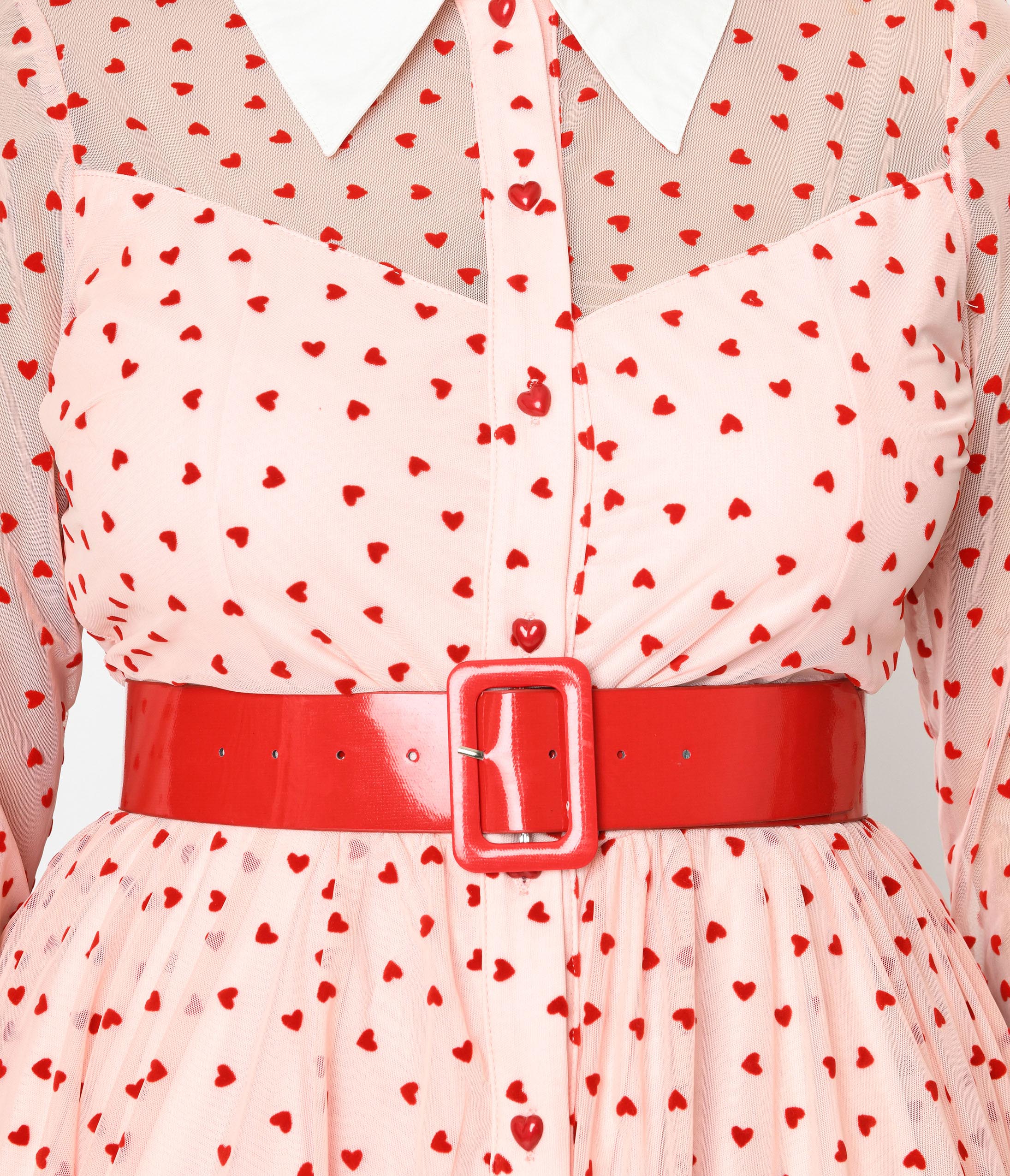  Unique Vintage Pink & Red Flocked Hearts Tulle Swing Dress