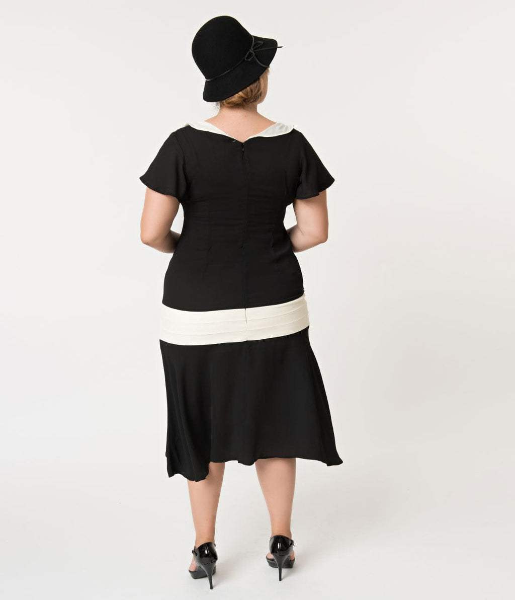  Unique Vintage Plus Size 1920s Black & Cream Wilshire Flapper Day Dress
