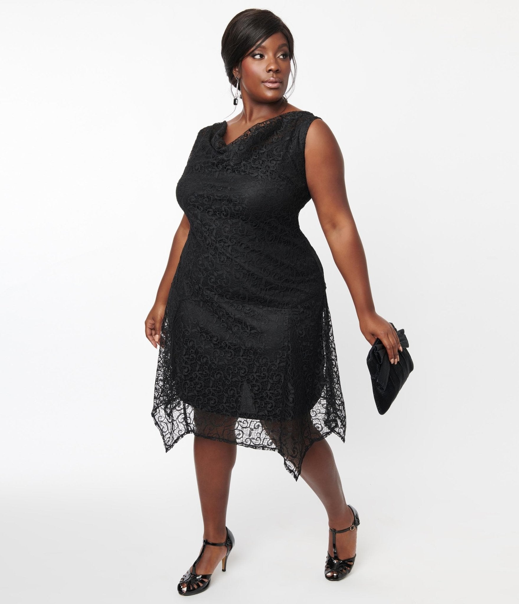  Unique Vintage Plus Size 1920s Black Lace Hemingway Flapper Dress