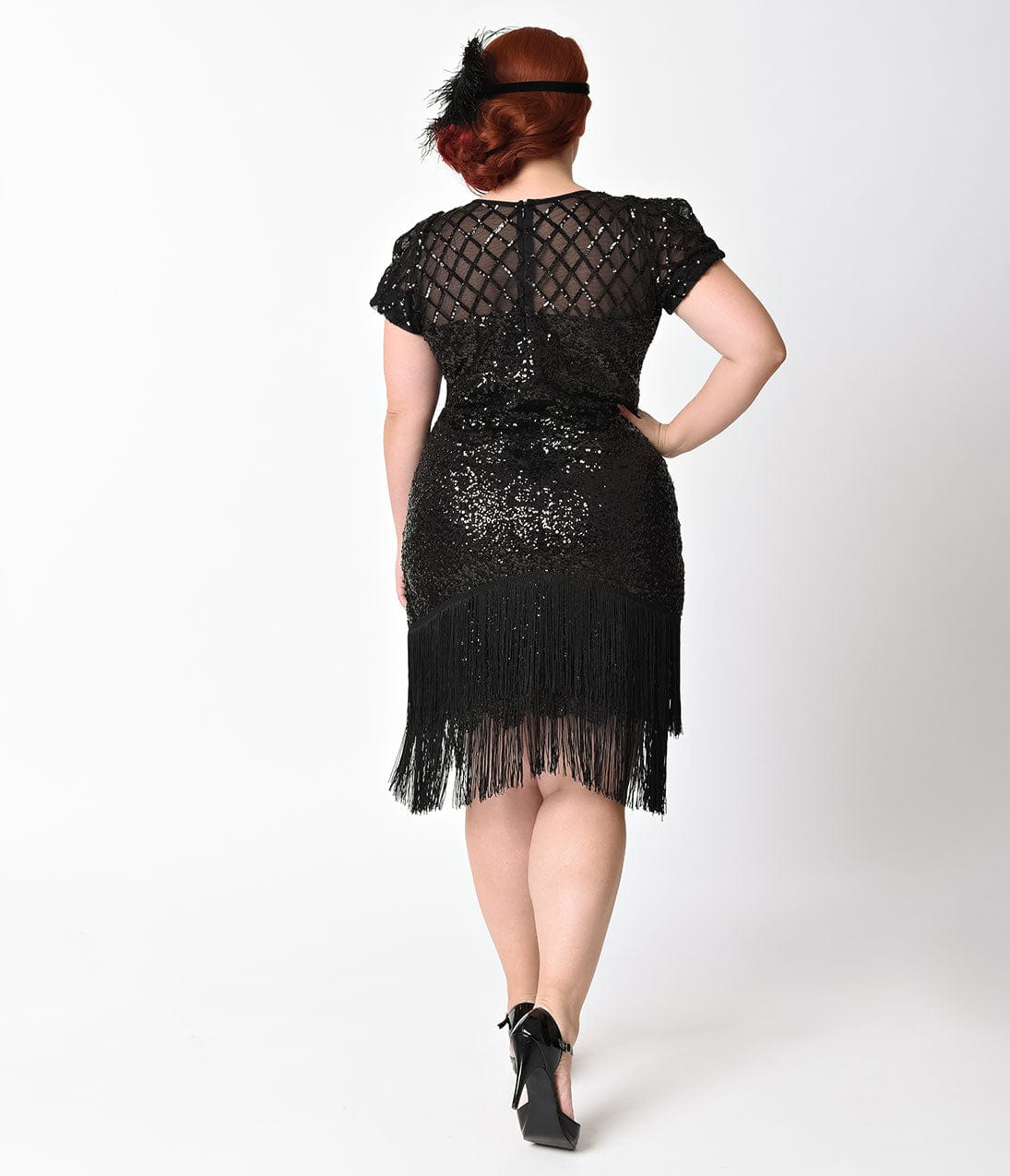  Unique Vintage Plus Size 1920s Black Sequin Fringe Del Mar Flapper Dress