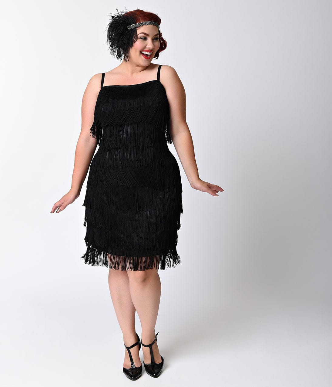  Unique Vintage Plus Size 1920s Style Black Speakeasy Tiered Fringe Flapper Dress
